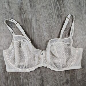 Cacique 46DD Sheer Lace Underwire Unlined Bra Romantic Embroidered Mesh Bridal